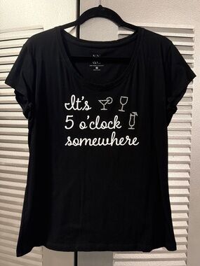 New York & Company Black Graphic Tee with Rhinestone Drink Icons